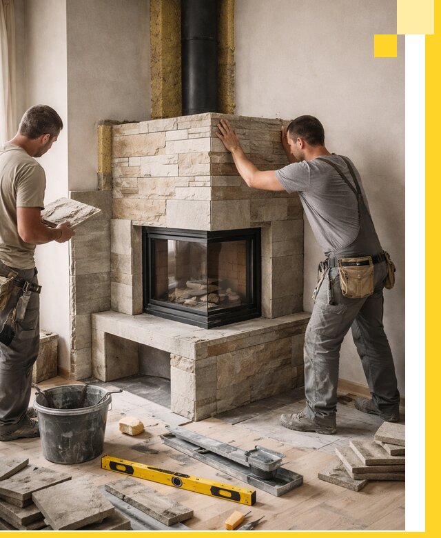 Угловые камины под ключ проект, монтаж и отделка в Воронеже