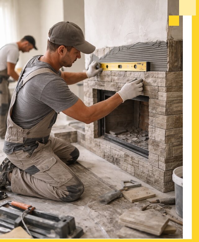 Облицовка каминов в Воронеже, монтаж и отделка натуральным камнем