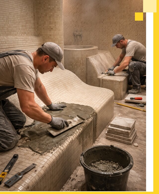 Лежаки для хамама под ключ в Воронеже, проект и монтаж