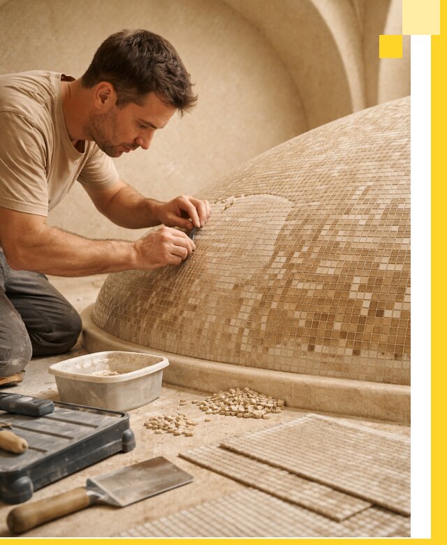 Профессиональная укладка мозаики для хамама под ключ в Воронеже